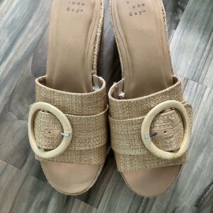 A New Day Beige Woven Wedge Sandals
